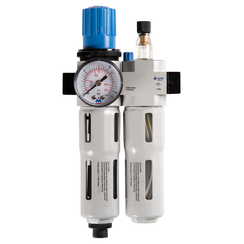 MACTAK Фильтр влагоотделитель с редуктором и лубрикатор 1/4", 16 бар  690-21
