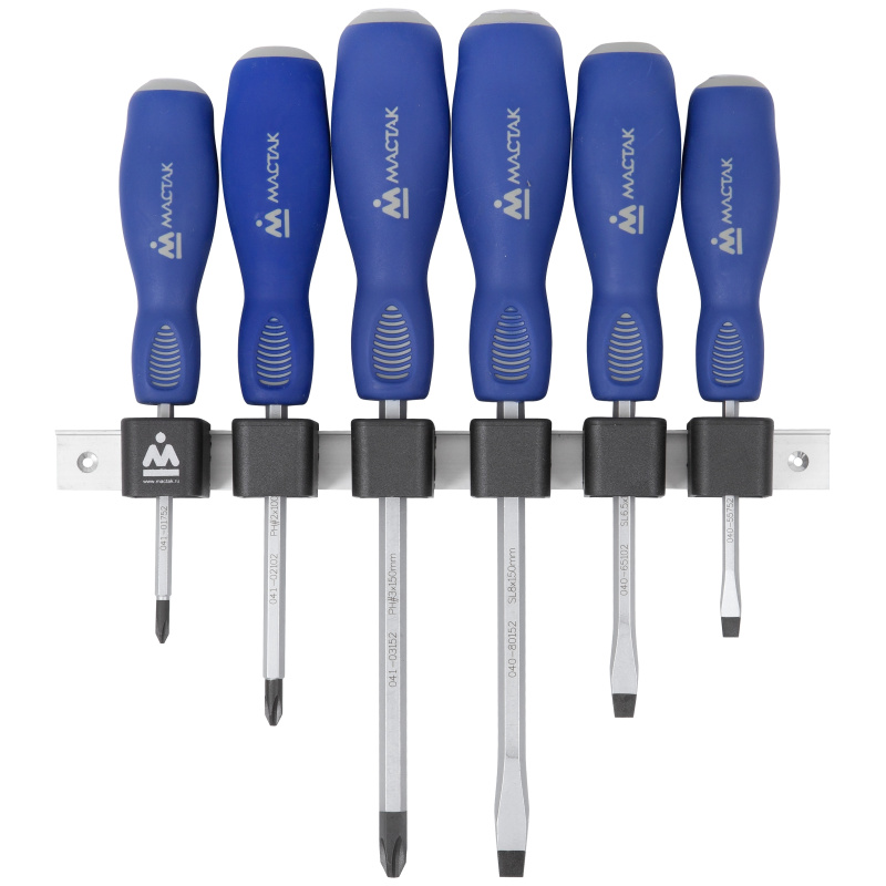 МАСТАК Набор силовых отвёрток с держателем, 6 предметов 04-6GRB
