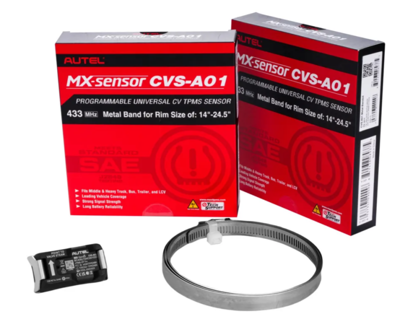 Датчик для грузовых колес TPMS Autel MX-Sensor CVS-A01, 433МГц, стальной хомут, 14-24,5"